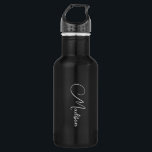Stylish Modern Script Name Black 532 Ml Water Bottle<br><div class="desc">A simple,  stylish,  script name water bottle with white typography on black. Minimalist style. Available in 2 sizes.</div>