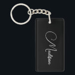 Stylish Modern Script Name  Key Ring<br><div class="desc">A simple,  stylish,  script name keychain with white typography on black. Minimalist style.</div>
