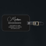 Stylish Modern Script Name  Luggage Tag<br><div class="desc">A simple,  stylish,  script name luggage tag with white typography on black. Minimalist style.</div>