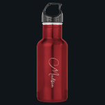 Stylish Modern Script Name Red 532 Ml Water Bottle<br><div class="desc">A simple,  stylish,  script name water bottle with white typography on red. Minimalist style. Available in 2 sizes.</div>