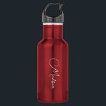 Stylish Modern Script Name Red 532 Ml Water Bottle<br><div class="desc">A simple,  stylish,  script name water bottle with white typography on red. Minimalist style. Available in 2 sizes.</div>