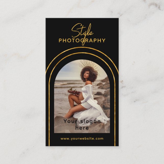 Stylish Modern Script Photo QR Code Photography Bu Business Card (Front)