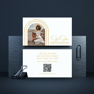 Stylish Modern Script Photo QR Code Photography Business Card