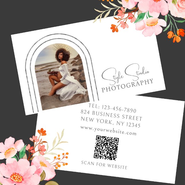 Stylish Modern Script Photo QR Code Photography Business Card (Creator Uploaded)
