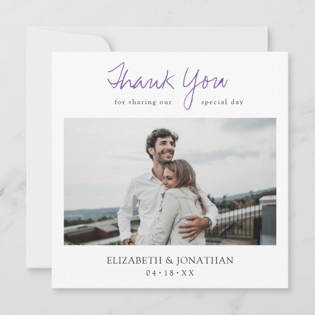 Stylish Modern Script Photo Thank You Wedding (Front)