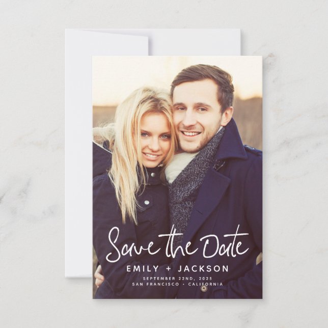 Stylish Modern Script Save the Date Photo (Front)