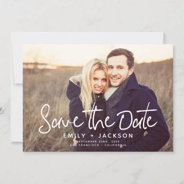 Stylish Modern Script Save the Date Photo (Front)