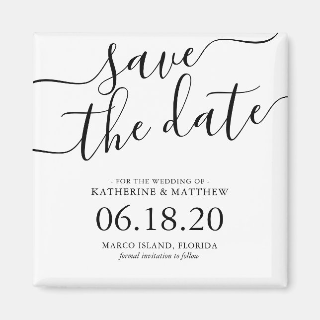 Stylish Modern Script Wedding Save the Date Magnet (Front)