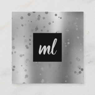 Stylish modern silver confetti dots square business card