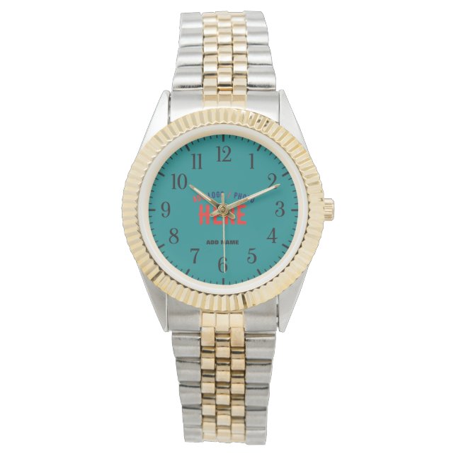 STYLISH MODERN SILVERY GOLDEN TEAL GREEN BRANDED WATCH (Front)