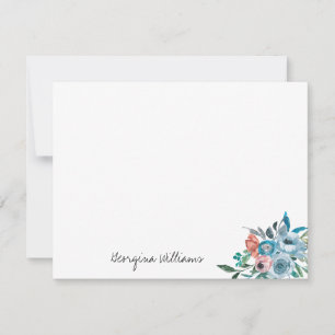 Stylish Modern Sky Blue Peach Coral Floral Script Card