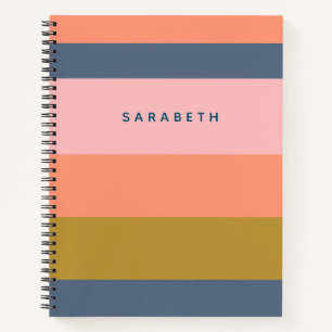 Stylish Modern Stripes in Pretty Earth Tones Name Notebook