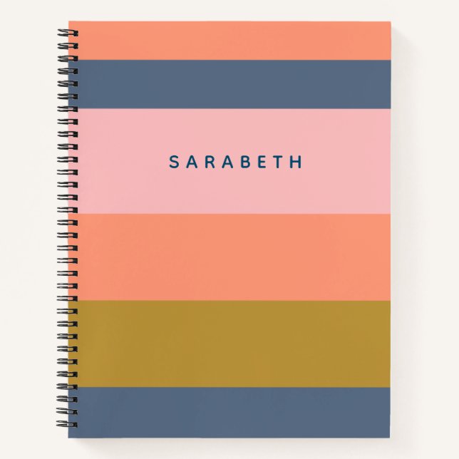 Stylish Modern Stripes in Pretty Earth Tones Name Notebook (Front)