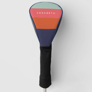 Stylish Modern Stripes Navy Red Pink Personalised Golf Head Cover