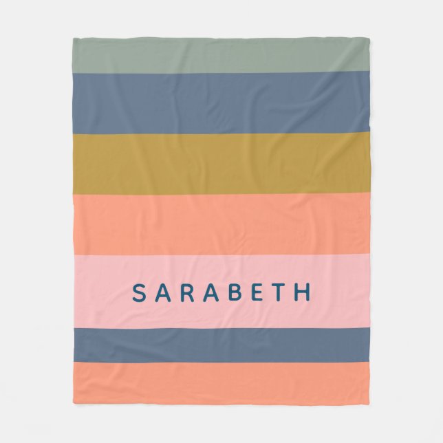 Stylish Modern Stripes Pretty Earth Tones Custom Fleece Blanket (Front)