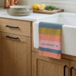 Stylish Modern Stripes Pretty Earth Tones Custom Tea Towel<br><div class="desc">Add a stylish touch to your kitchen with this modern striped kitchen towel featuring soft earth tones. The beautiful blend of navy, peach, coral, pink, ochre, and sage green creates a chic and trendy look that complements any kitchen decor. Whether you're drying dishes or using it as an accent, this...</div>