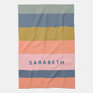 Stylish Modern Stripes Pretty Earth Tones Custom Tea Towel