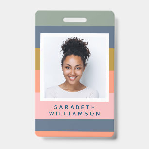 Stylish Modern Stripes Pretty Earthy Name Photo ID Badge