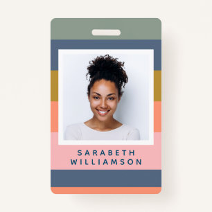 Stylish Modern Stripes Pretty Earthy Name Photo ID Badge