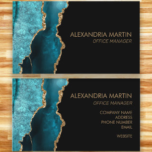 Stylish Modern Teal Black Gold Glitter Business Card