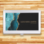 Stylish Modern Teal Black Gold Marble Business Card Holder<br><div class="desc">Elegant and stylish,  modern and professional teal,  black,  and glittery gold marble business card holder.</div>