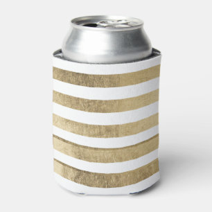 Stylish modern trendy faux gold foil stripes can cooler