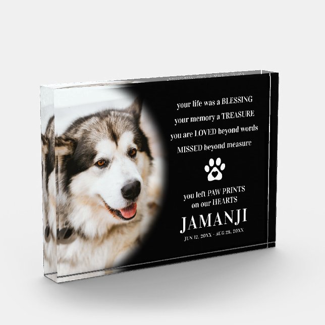 Stylish Modern Tribute Pet Remembrance Photo Block (Left)
