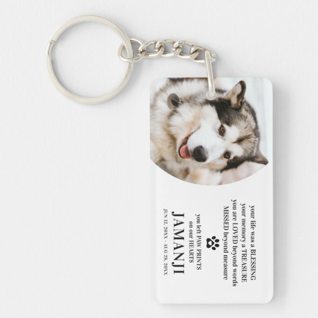 Stylish Modern Tribute Quote Photo Pet Remembrance Key Ring (Front)