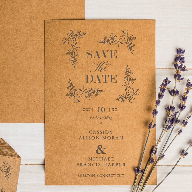 Stylish Modern Wedding Save Date Branches Frame Rubber Stamp (Creator Uploaded)