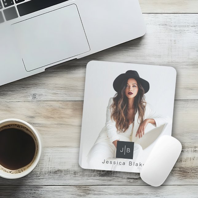 Stylish Modern Woman Entrepreneur Monogram Photo Mouse Pad (Creator Uploaded)