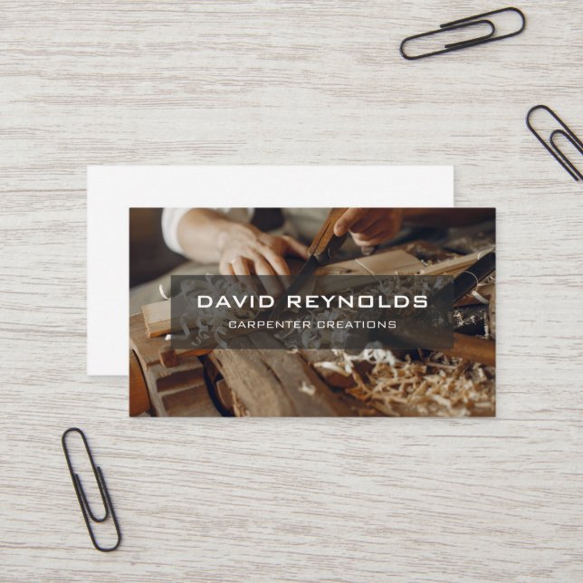 Stylish Modern Wooden Carpenter Construction Business Card (Front/Back In Situ)