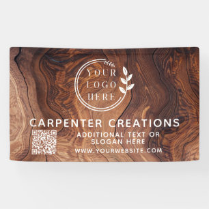 Stylish Modern Wooden Carpentry Logo QR Code Banner