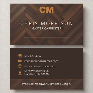 Stylish Modern Wooden Monogram Carpentry Business Card