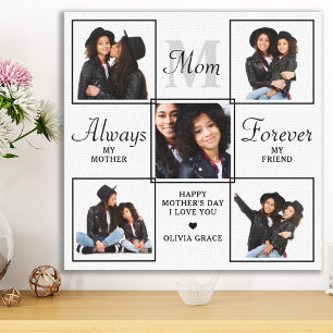 Stylish MOM Personalised Monogram 5 Photo Collage Canvas Print