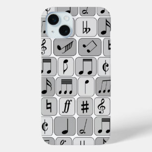 Stylish Monochrome Geometric Music Notes Pattern iPhone 15 Mini Case