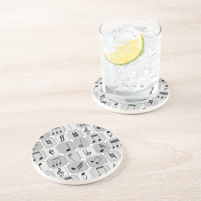 Stylish Monochrome Geometric Music Notes Pattern Coaster (Side)