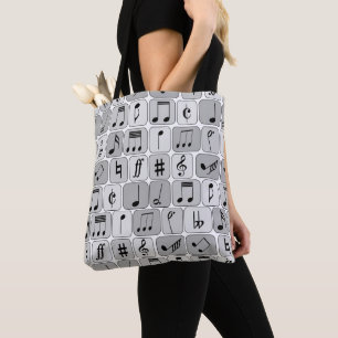 Stylish Monochrome Geometric Music Notes Pattern Tote Bag