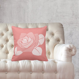 Stylish Monochrome Pale Red Rose Throw Pillow
