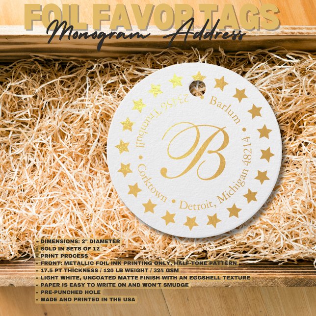 Stylish Monogram Address Stars  Favour Tags (Birthday Depot
Stylish Monogram Address Stars Foil Favor Tags)