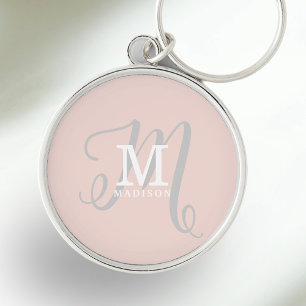 Stylish Monogram and Name Calligraphy Pink Key Ring