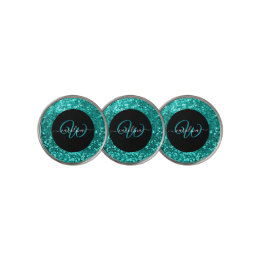Stylish monogram aqua teal glitter name black