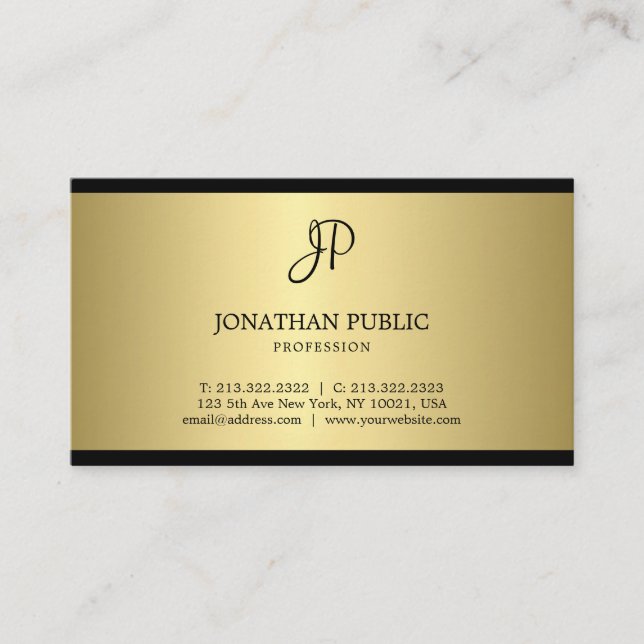 Stylish Monogram Black And Gold Attractive Plain Business Card (Front)