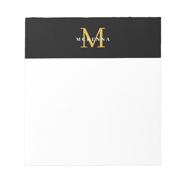 Stylish Monogram Black Gold Professional Modern Notepad (Front)
