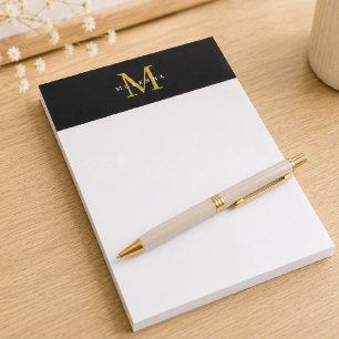 Stylish Monogram Black Gold Professional Modern Notepad