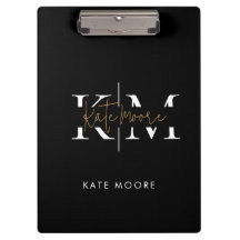 Stylish Monogram Black Gold Script Office School