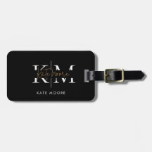Stylish Monogram Black Gold Script Office School