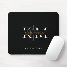 Stylish Monogram Black Gold Script Office School