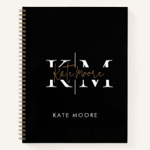 Stylish Monogram Black Gold Script Office School