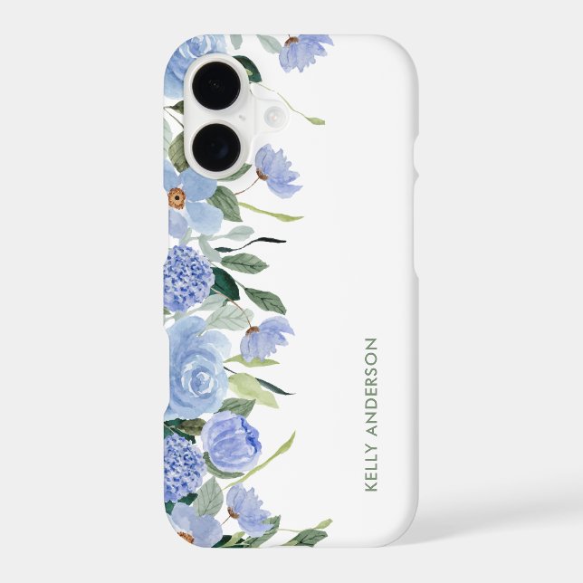 Stylish Monogram Blue floral watercolor border  (Back)