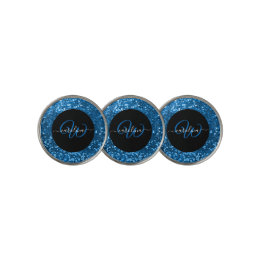 Stylish monogram blue glitter name black